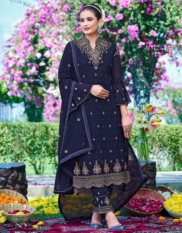 glamorous purple georgette designer party wear heavy salwar suit collection with purple santoon rt8948-184961 Front View
